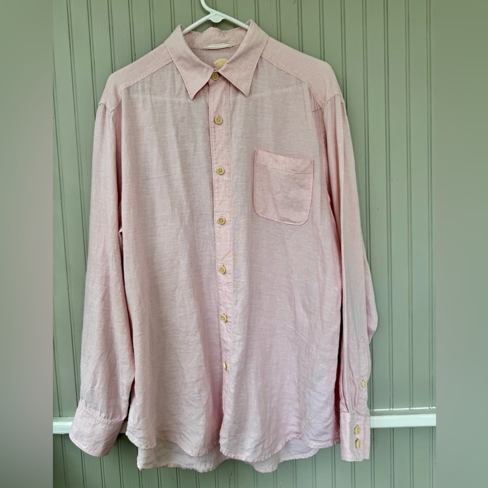 Tommy Bahama Pale Pink Long-Sleeve Button-Down Shirt Linen spring